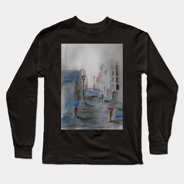 Rush Hour in The Rain Long Sleeve T-Shirt by bobpetcher